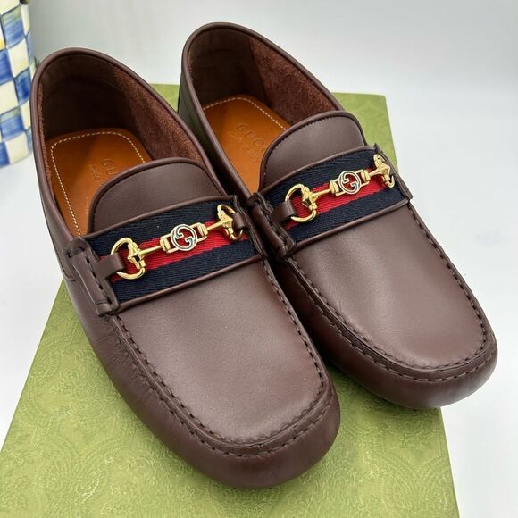 Men’s Gucci ayrton Web striped driver loafers size 7 fits eight US made in Italy